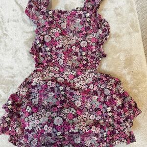 Jamie Kay Garden Print Kids Onesie Playsuit in Pink and Purple